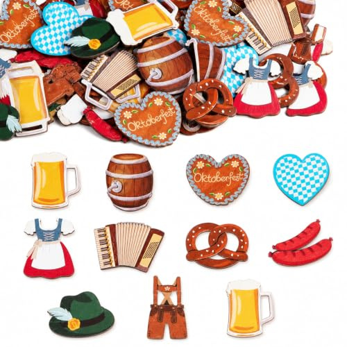 YOMOVER 100Stk Oktoberfest Deko Holz Konfetti Bayerische Bierfest Streudeko | 10 Designs, Bayrische Streuteile Tischdekoration, Bierfest Party Dekoration Zubehör, Schönes Tischdeko