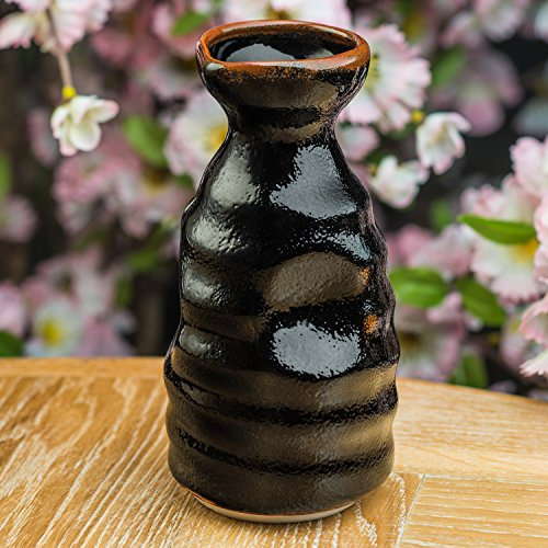 Japonés Sake Botella De Cerámica Tradicional Con Negro Tenmoku Esmalte