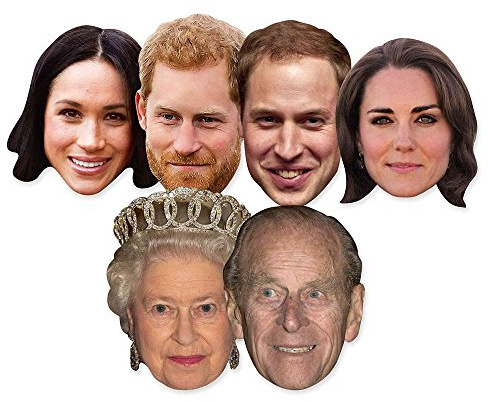 Star Cutouts SMP369 Six Pack Masks of Royal Couples Includes Prince Harry, Meghan Markle, Prince Philip, The Queen, Prince William and Kate The Duchess of Cambridge, Hand/A