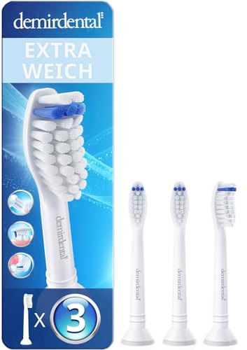 3er demirdental Aufsätze Extra Soft passend für Philips Sonicare Ersatzbürsten, extra Weiche Borsten für sehr empfindliche Zähne, Weiß, entspricht HX6053e HX6054e