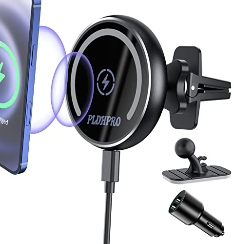 PLDHPRO Kompatibel schnell Ladegerät Magsafe Autohalterung, Kabelloses Magnet Auto Handyhalter,Wireless Car Charger KfZ Ladestation Handyhalterung für Telefone der iPhone 14/13/12-Serie