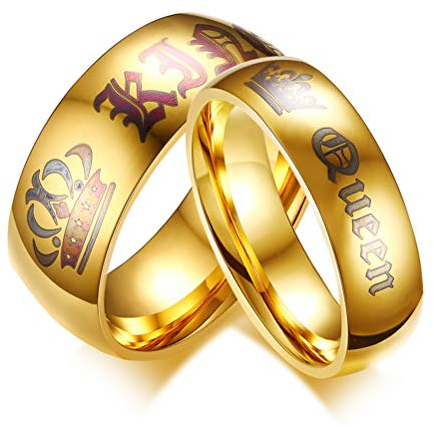 OIDEA Paar Ringe Damen Gold: Bandring aus Edelstahl Ehering mit Gravur His Queen Her King Krone Partneringe Trauringe Geschenk für Frauen Partnerin Freudin Größe 57