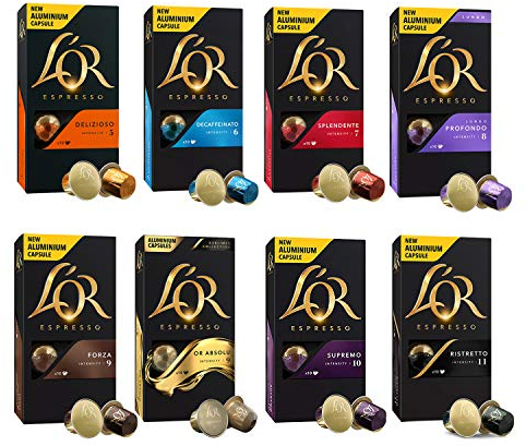 L'OR Espresso Café Variety Bundle - Capsules de café en aluminium compatibles Nespresso (R) - 8 paquets de 10 capsules (80 boissons)