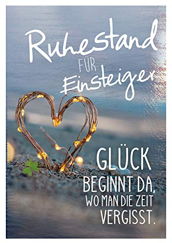 KE - Premium Ruhestand Karten mit Innendruck, inkl. Umschlag, 173 x 117 mm, Herz Motiv in Folie