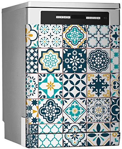 MEGADECOR Vinilo Decorativo para Lavavajillas, Medidas Estandar 67 cm x 76 cm, Mosaico de Azulejos Antiguos Portugueses o Españoles