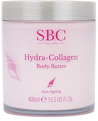 SBC Skincare - Bodylotion mit Meereskollagen - 400 ml - Nährt, Glättet und Belebt die Haut - Dickflüssig und Feuchtigkeitsspendend - Feuchtigkeitscreme für den Körper - Hydra-Collagen Body Butter