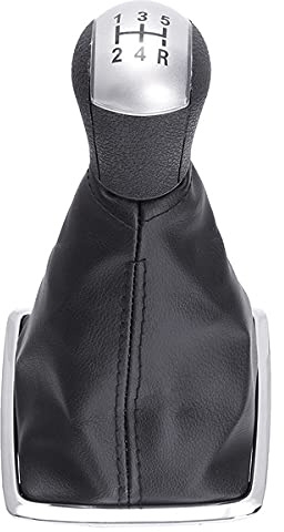 car passion Pomo Palanca de Cambios + Funda + Aro Cromado Compatible con Focus Fiesta MK6 Mondeo MK3 C-Max S-Max Galaxy Transit Costuras Negras Juego Completo de Repuesto para Coche (5 Marchas)