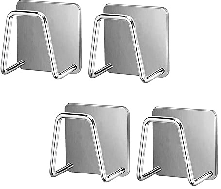 TOFBS 4 Pezzi Portaspugna Autoadesivo Porta Spugna Ganci in Acciaio Inox per Lavello Cucina Bagno Asciugamano Rack Ganci a Parete Impermeabile Porta Lavello in Spugna (Argento)