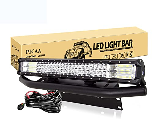 PICAA LED Lichtleiste Led Arbeitsscheinwerfer 7D 22 Zoll 324W Led Lichtbalken 12V Led Zusatzscheinwerfer Bar LED Arbeit Licht Bar Mit Kennzeichenhalter Mit Kabelbaum für SUV Offroad ATV UTV 4x4 Auto