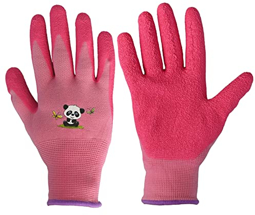KALEAS Kinder Gartenhandschuh Arbeitshandschuh Strickhandschuh mit Latexbeschichtung rutschfest atmungsaktiv ab 3 Jahren 1 Paar (23012) (5 (7-9 Jahre), rosé-pink)