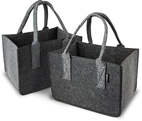 Tebewo 2er-Set Filztasche - Kaminholzkorb im Doppelpack - Filzkorb für Holz - Brennholzkorb zur Kaminholz Aufbewahrung - faltbare Kaminholztasche - Dunkel-/Hellgrau
