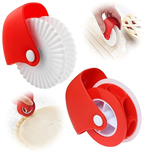 Ginfonr 2 Pack Roue à Pâtisserie, Roulette Découpe Pizza, Outil Cuisson Cuisine à Rouleaux en Plastique pour Faire Belles Croûtes à Tarte ou Pâtes à Ravioli Pastry Cutting Wheel DIY Outil Décoration