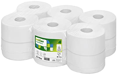 12 Toilettenpapier Großrollen 2-lagig – 8.640 Blatt – Ø Hülse: 6 cm/Ø Rolle: 18 cm - Made in Germany - EU Ecolabel Zertifiziert - JT1 kompatibel - Jumborolle aus 100% Recyclingpapier - Satino