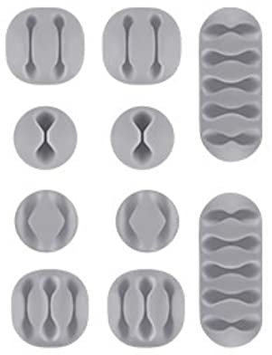 Rohans Desktop Cable Holder Clips, 10-Pack Cable Management Cord Organiser Clips Silicone Adhesive for USB Charging Cable Mouse Wire PC Office Home (Grey)