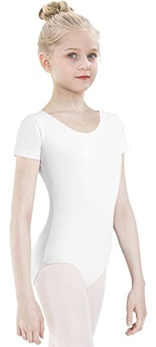 tanzdunsje Ballettanzug Mädchen Ballett Trikot Kinder, Ballett Body TanzBody Turnanzug Gymnastikanzug Trikot für Kinder Damen Größe 100-170 (140, Weiß)