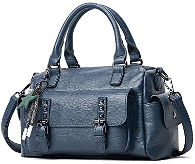 NICOLE & DORIS Handtaschen Damen Umhängetasche Klein Tasche Frauen Schultertasche Retro Crossbody Tasche Handytaschen Geldbörse Weiche Ledertasche Tote Bag mit Anhänger Blau
