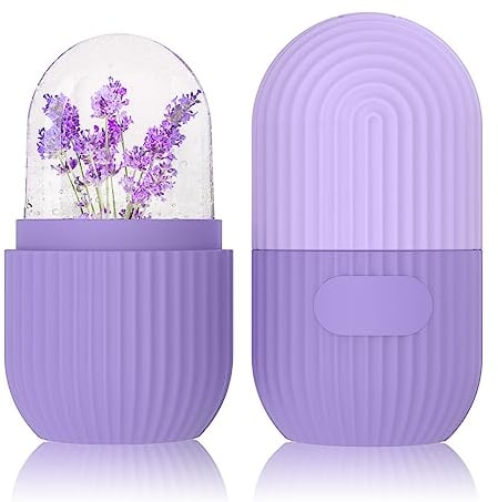 Facial Ice Roller, GeeRic Ice Roller Face/Eye/Neck Reusable Silicone Facial Skin Care Massager Tools for Relieve Puffiness, Brighten,Tighten Skin, Shrink Pores Purple Round