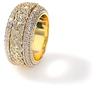 Iced Out Ring für Männer und Frauen 11 mm Hip Hop Zirkonia Bling kubanische Gliederkette Ring drehbar Labor simulierter Diamant Spinner Ring Ewigkeit Ehering Band