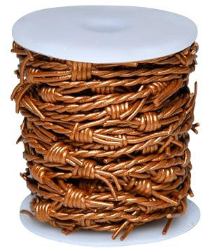 Artificial Barbed Wire Ribbon Trim Real Leather Cord for Party Home Decoration, Gift Boxes, DIY Crafts - 33 Feet Spool by Cords Essentials (Copper)