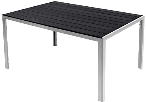INDA-Exclusiv Aluminium Gartentisch Silber/Schwarz Esstisch Gartenmöbel Tisch Holzimitat wetterfest, Maße Tische:180cm x 90cm