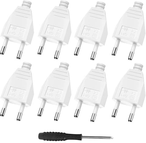 Eurostecker Flach, Euro Flachstecker, Stromstecker Flach (220V, 2.5A), Weiß - 8 Stücke