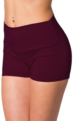 Alkato Damen Sport Shorts mit Hohem Bund Hotpants Radlerhose, Farbe: Weinrot, Größe: 38
