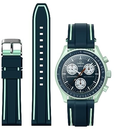 Stanchev Armband für Omega x Swatch MoonSwatch/Rolex Uhr/SEIKO Uhr 20 mm, Schnellverschluss Omega X Swatch Moonswatch Speedmaster Uhr Ersatz Silikonband (Grün)