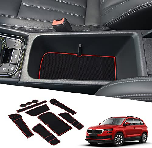 BIXUAN Karoq 2024 kompatibel mit Skoda Karoq 2018-2022 2023 2024 2025 Antirutschmatten Mittelkonsole Armlehne Gummimatten Getränkehalter Matte rutschfeste Türnaht Matten Türschlitzmatte