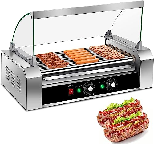 Hot Dog Maker Machine À Griller Les Hot-dogs, 18 Rouleaux À Hot-dogs 7 Avec Couvercle, Machine À Griller Électrique 1050 W Avec Double Contrôle De La Température, Bac D'égouttement Amovible, Cuisinièr