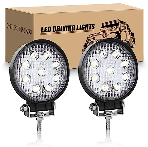 RIGIDON 2Pcs Rond phare de travail led, 4 pouces 10cm 27W Projecteur led Floodlights lampe de Travail 12V 24V 6000K Feux de Travail pour 4x4 Voiture Camion Tracteur SUV Bateau