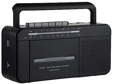 SEMIER Boombox MP3 Conversion Cassette Tape Player Recorder AM FM Radio, Cassette a MP3 Convertitore Digitale, Registrazione USB, Microfono Integrato, Grande Altoparlante e Jack Auricolare da AC o C