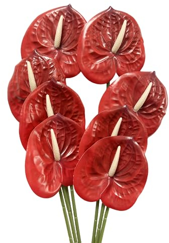 Corkwaw Künstliche Anthurium-Blumen, fühlen sich echt an, für Tischaufsätze, Arrangement und Braut, Hochzeit, Festival, Dekoration, Blumenarrangement, Rot, 8 Stück