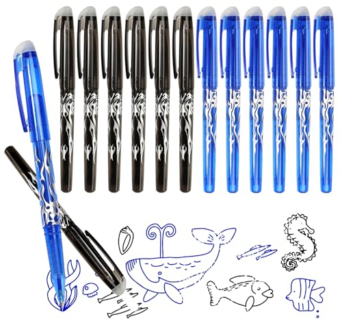 DUTIFUL 12 Stück Radierbarer Kugelschreiber Tintenroller Radierbar 0.5mm Gelschreiber Radierbar Friction Stifte Radierbare Stifte Set Radiergummi Stift für Schulsachen Bürobedarf