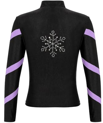 iiniim Mädchen Eiskunstlauf Jacke Farbblock Sweatjacke Sport Jacke mit Strass Trainingsjacke Mantel Oberteile Eislaufen Training Wettbewerb A Hell Lila 158-164