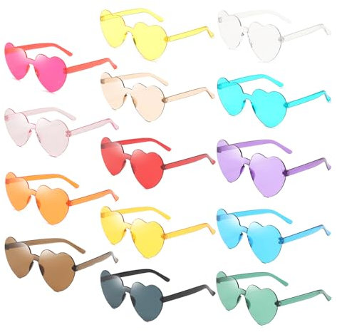 Mezzar Herz Brille, 14 Stück Randlose Retro Love Partybrillen, Herz Sonnenbrille Hippie Gläser Farbverlauf für Fotografie Party Hochzeit Karneval Fasching Halloween Festival Accessoires