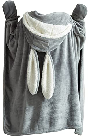 HERCHR Kapuzendecke, Tragbare Decke Für Damen, Polyester, Plüsch, Hasenohren, Kapuzendecke, Überwurf, Weiche, Warme Decke Für Zuhause(Grau)