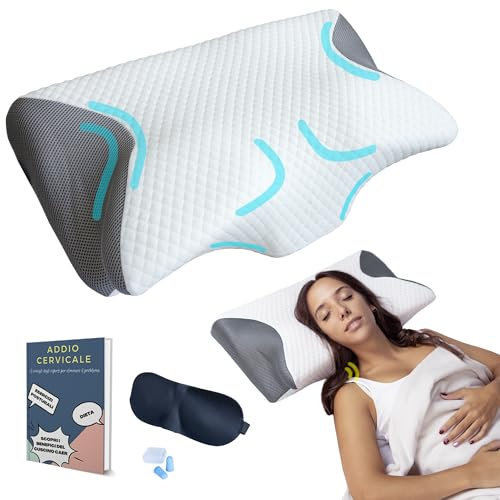 CAER Cuscino Cervicale Ortopedico Memory Foam 60x36x8/12 cm – Ergonomico per Dolori al Collo e Spalle, Guanciale Posturale per Dormire Meglio con Federa Traspirante e Lavabile
