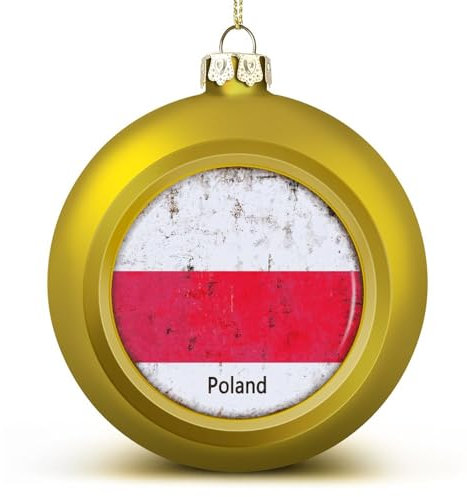 Polen Flagge Weihnachtskugeln Ornamente – Nationalflagge Andenken – Goldene Polen Hängende Ornamente Kugeln für Weihnachtsbäume Frohe Weihnachtskugeln Neujahr für Familie