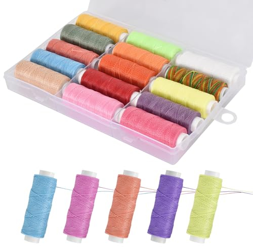 15 Farben 0.45mm Wachsfaden Wachs Faden Nähgarn 40 m Leder Nähen Faden Nähen Wachsfaden Ledernähgarn Leder Wachsfaden Cord für Lederhandwerk DIY Nähen Handwerk (Warme Farben)