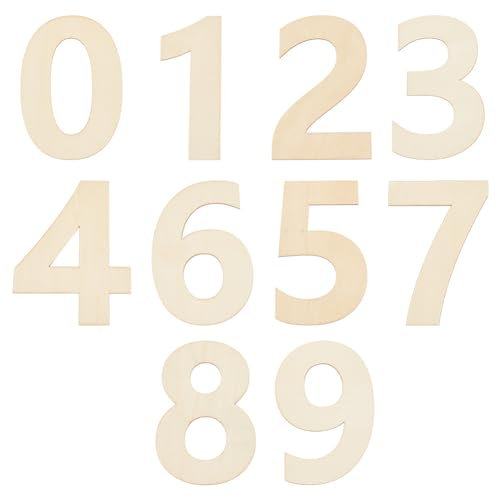 NBEADS 1 Satz 10 Stück 0-9 Große Holzzahl, Unfertige Holzausschnitte Ungefertigte Holzzahl für Home Wall Decor DIY Handwerk Malerei Hochzeit Geburtstag Party Dekoration