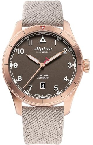 Alpina Analoge Herrenuhr Quarz mit Edelstahlarmband mid-39662, braun, Band