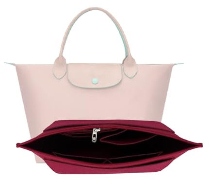 D.DUO Geldbörsen Organizer, Filz Handtaschen Organizer mit mehreren Taschen für Longchamp(Dunkelrot, Mittel)