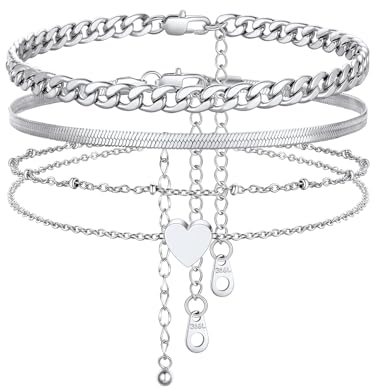 FindChic 3PCS Bracelets de Cheville Femme Chaîne Cheville Chaîne Cheville Ronde Argent Acier Inoxydable Longueur 22cm+5cm Bijoux Bracelet de Pied