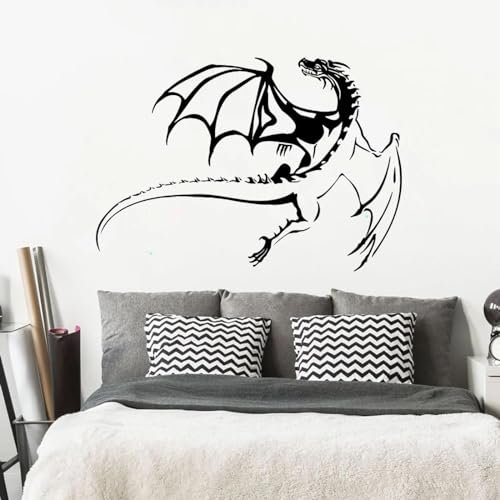 SHELOG Fliegender Drache Dinosaurier Wandtattoo Schlafzimmer Spielzimmer Retro Drache Chinesisches Tier Wandtattoo Kinderzimmer Dekor Wandkunst Aufkleber