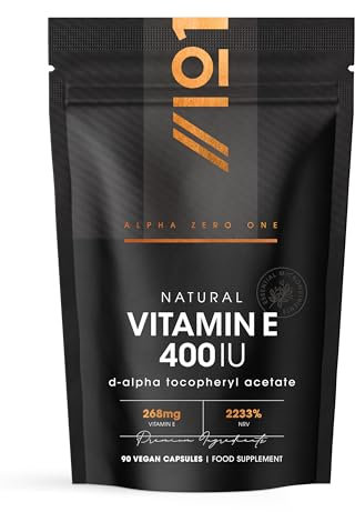 Vitamin E 400IU D-Alpha Tocopherol – 100% Natural Vitamin E – 90 Vegan Capsules – Highly Absorbable – 3 Month Supply – Protects Cells from Oxidative Stress – by Alpha01