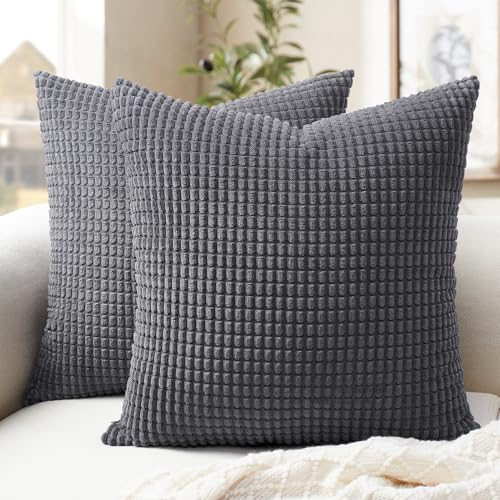Softalker Kissenbezug 35x35 Grau 2er Set Cord Kissenhülle Kissenbezüge Cushion Cover klein Sofakissen Dekokissen Zierkissen deko Wohnzimmer Schlafzimmer Outdoor Herbst Winter Weihnachten Silvester