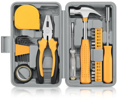 Kit d'outils de bricolage KALIACHO 24 pièces pour la maison, le bureau et le garage - Petit ensemble d'outils à main de réparation générale avec étui de rangement