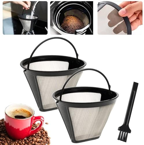 Lot de 2 filtres à café - En acier inoxydable - Réutilisables - Taille 1, 2, 4