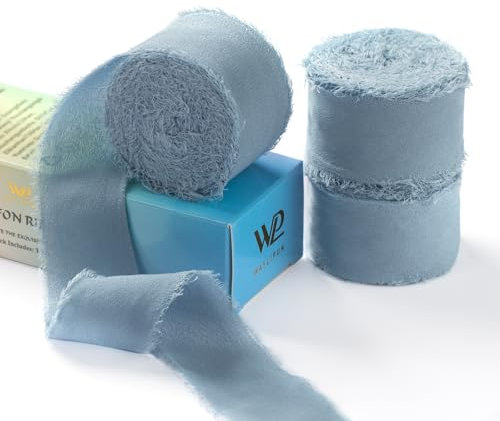 Grau Blau Chiffonand, Waylipun 3 Rolle Geschenkband Seidenband, 3cm x 6.4m Geschenkband Dekoband Schleifenband Ribbon für DIY Geschenkverpackungen Basteln Hochzeit Brautstrauß