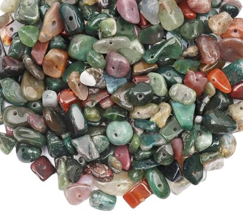 300 Stück Edelsteinperlen Mit Bohrung Edelsteine Mit Loch Unregelmäßige Edelstein Perlen Zum Auffädeln Edelsteinperlen Mit Loch Für Die Schmuckherstellung,Ohrringe,Ring,Diy-zubehör (Indischer Achat)